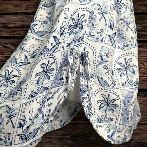 C&C California 100% Linen Blouse 2X Blue White Tile Beach Coastal Key West Tunic - Picture 5 of 10